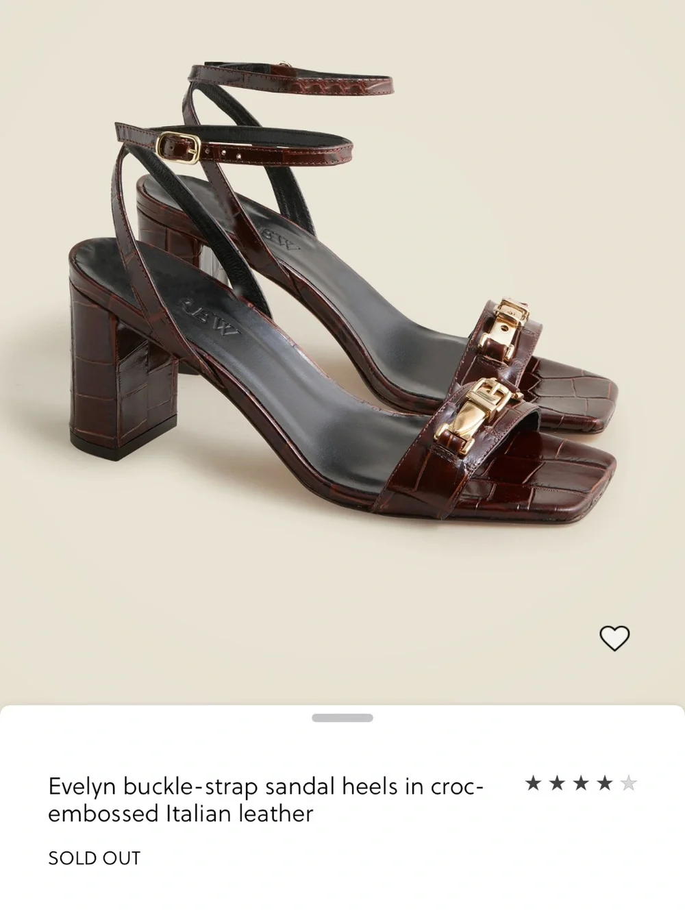J. Crew Evelyn buckle-strap sandal heels in croc-embossed Italian leather